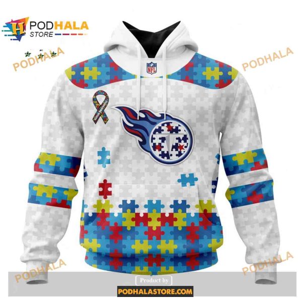 Custom Tennessee Titans Special Autism Puzzle Game White Shirt NFL Hoodie 3D