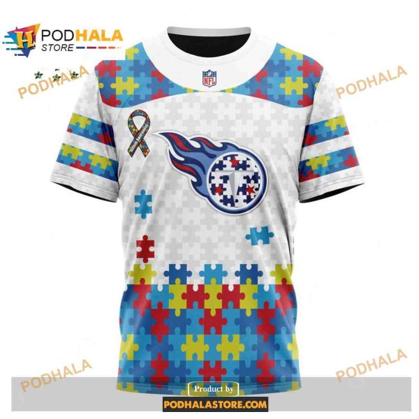 Custom Tennessee Titans Special Autism Puzzle Game White Shirt NFL Hoodie 3D