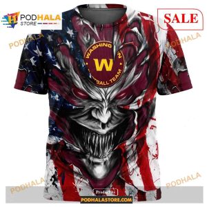 Custom Washington Commanders Demon Face American Flag Shirt NFL Hoodie 3D 2