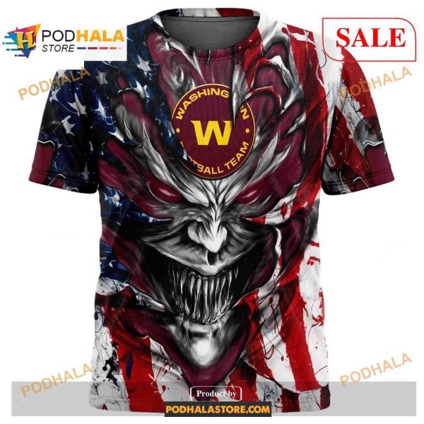 Custom Washington Commanders Demon Face American Flag Shirt NFL Hoodie 3D
