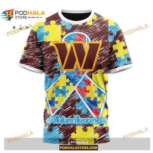 Custom Washington Commanders Special Autism Puzzle Game Stripes Design NFL Hoodie 3D 3