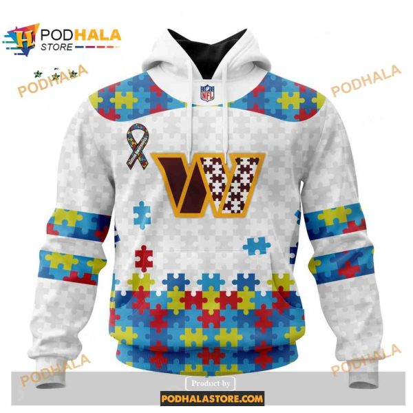 Custom Washington Commanders Special Autism Puzzle Game White NFL Hoodie 3D