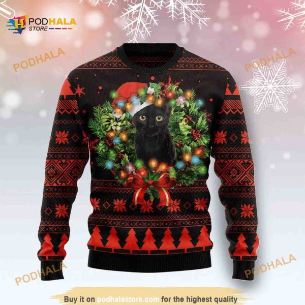 Cute Black Cat Funny Ugly Christmas Sweater 3D Christmas