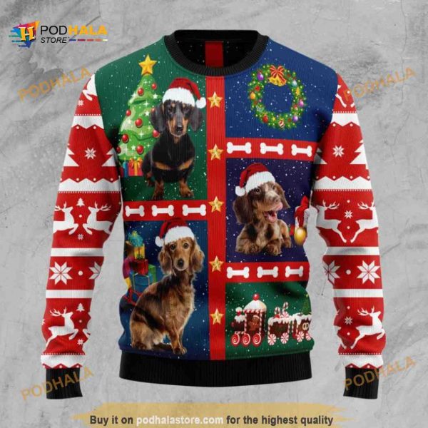 Cute Dachshund 3D Funny Ugly Sweater Christmas