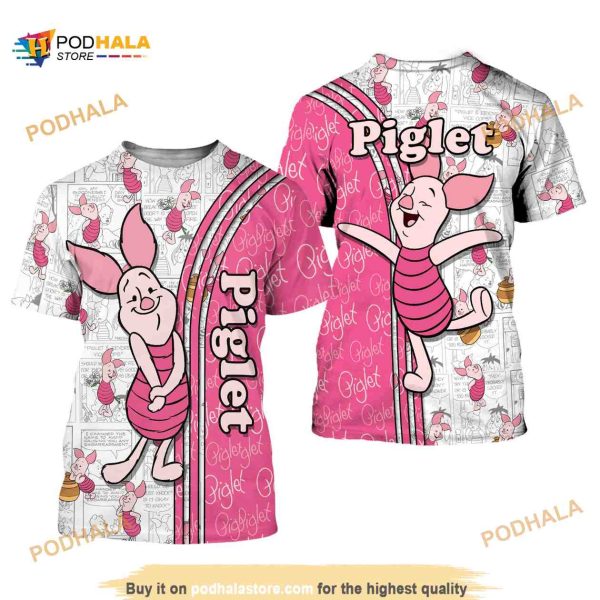 Cute Pink Piglet Cross Comic Book Patterns Disney Outfits Unisex Casual Shirt 3D