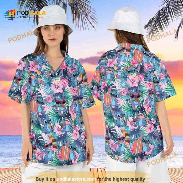 Cute Stitch Funny Hawaiian Shirt Tropical Flower Pattern Summer Vacation Gift