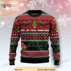 Dachshund Love Joy Peace Xmas Funny Ugly Sweater 3D