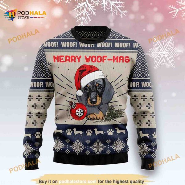 Dachshund Merry Christmas Woofmas Funny Ugly Sweater 3D