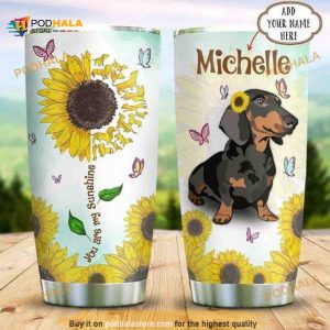 Dachshund Sunflower Personalized Butterfly Tumbler, Dachshund Lovers Gift
