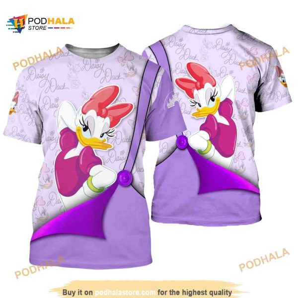 Daisy Duck Purple Button Overalls Patterns Disney Cartoon Outfits Unisex Shirt 3D