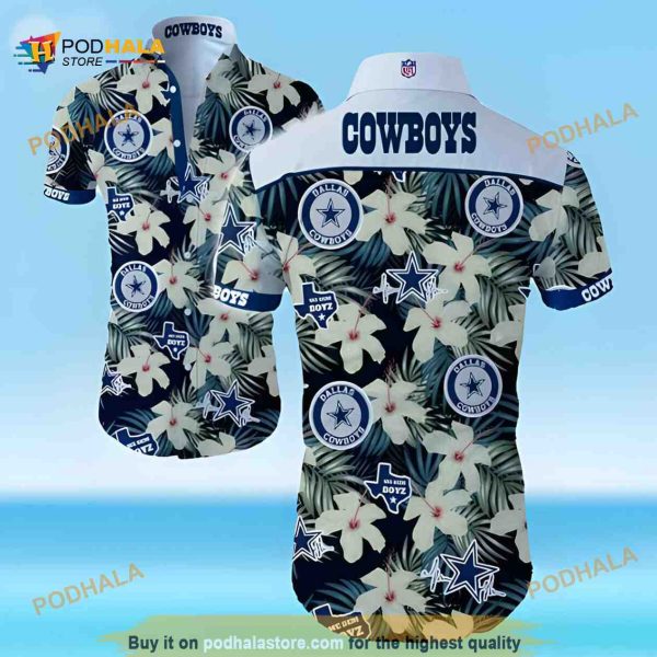 Dallas Cowboys Hawaiian Shirt, Hibiscus Flowers Pattern All Over Print Aloha Shirt