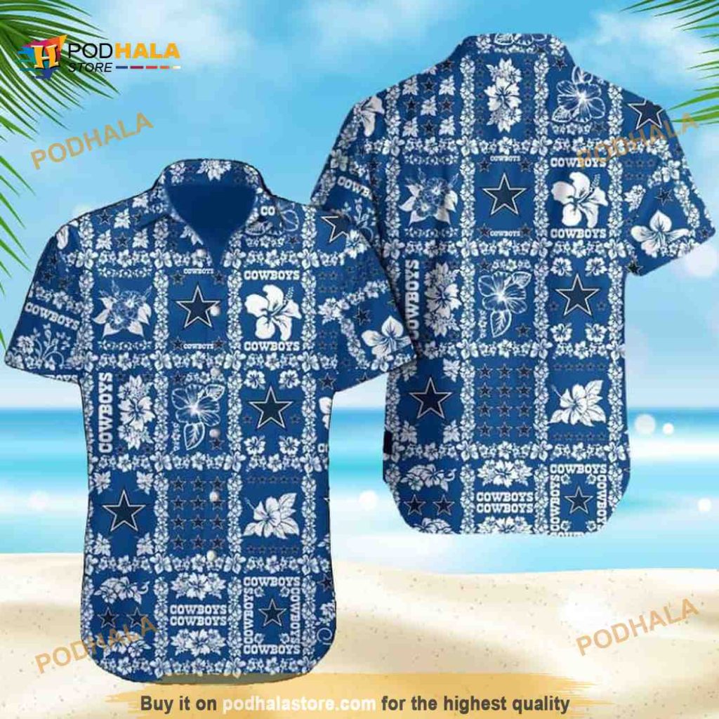 Dallas Cowboys Hawaiian Shirt, Hibiscus Flowers Pattern