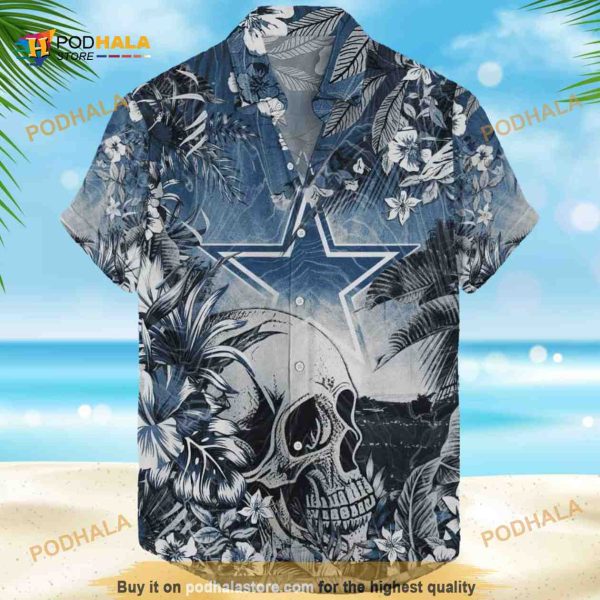 Dallas Cowboys Hawaiian Shirt, Skull Tropical Flower Pattern Aloha Shirt