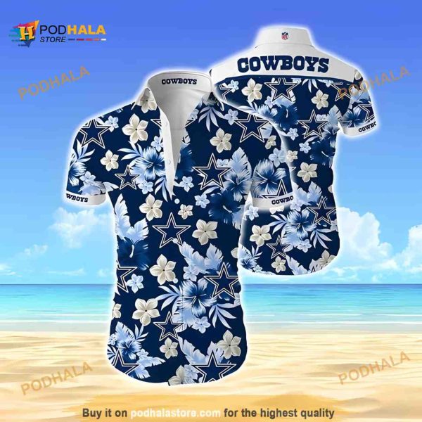 Dallas Cowboys Hawaiian Shirt, Tropical Flower All Over Print Aloha Shirt