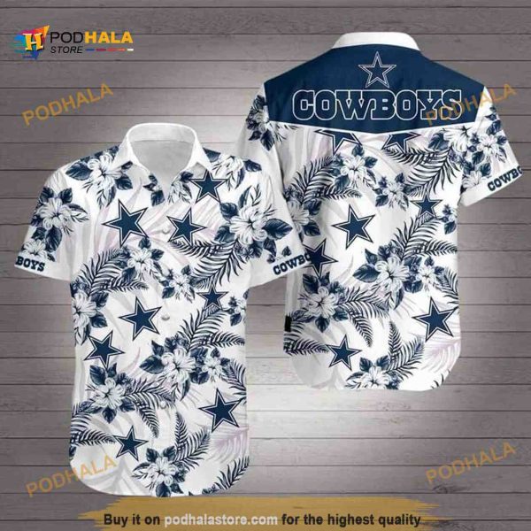 Dallas Cowboys Hawaiian Shirt, Tropical Flower Pattern All Over Print Aloha Shirt