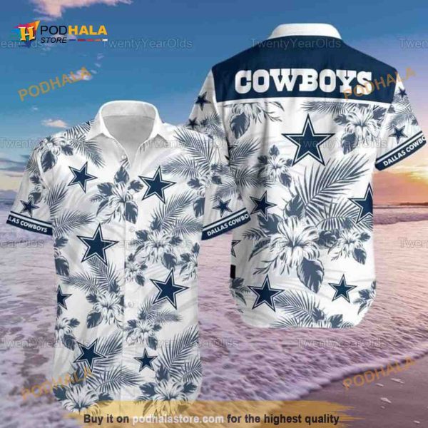 Dallas Cowboys Hawaiian Shirt, Tropical Flower Pattern Aloha Shirt