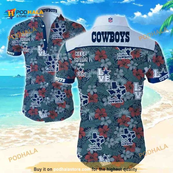 Dallas Cowboys Hawaiian Shirt, Tropical Flower Pattern Sport Gift For Dad Aloha Shirt