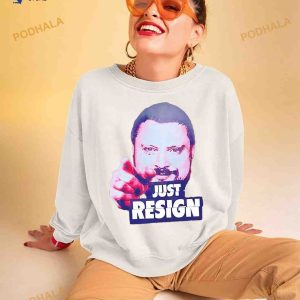 David Howell wearing just resign Shirt