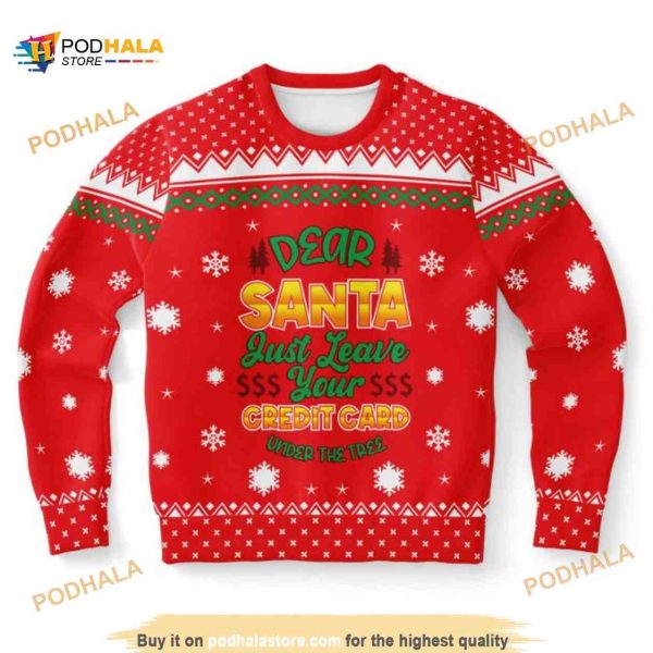 Dear Santa Just Leave Your Credit Card Ugly Xmas Wool Sweater