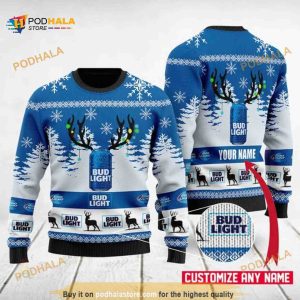 Deer Bud Light Merry Xmas Personalized Xmas Ugly Christmas Sweater