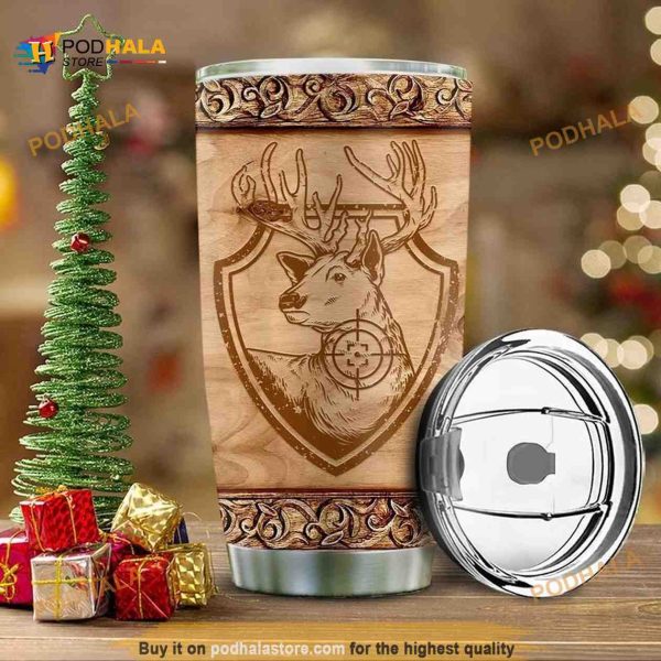 Deer Hunt Wooden Style Stainless Steel Cup Coffee Tumbler