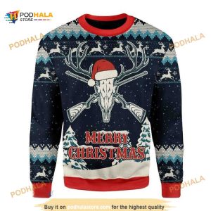 Deer Hunting Merry Christmas Funny Ugly Sweater 3D