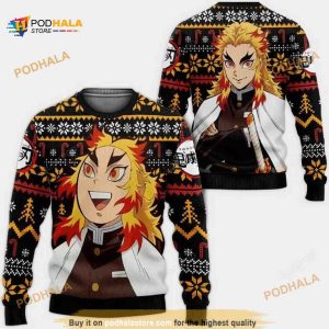 Demon Slayer Kimetsu No Yaiba Anime Rengoku Kyoujurou Xmas Wool Knitted Ugly Sweater
