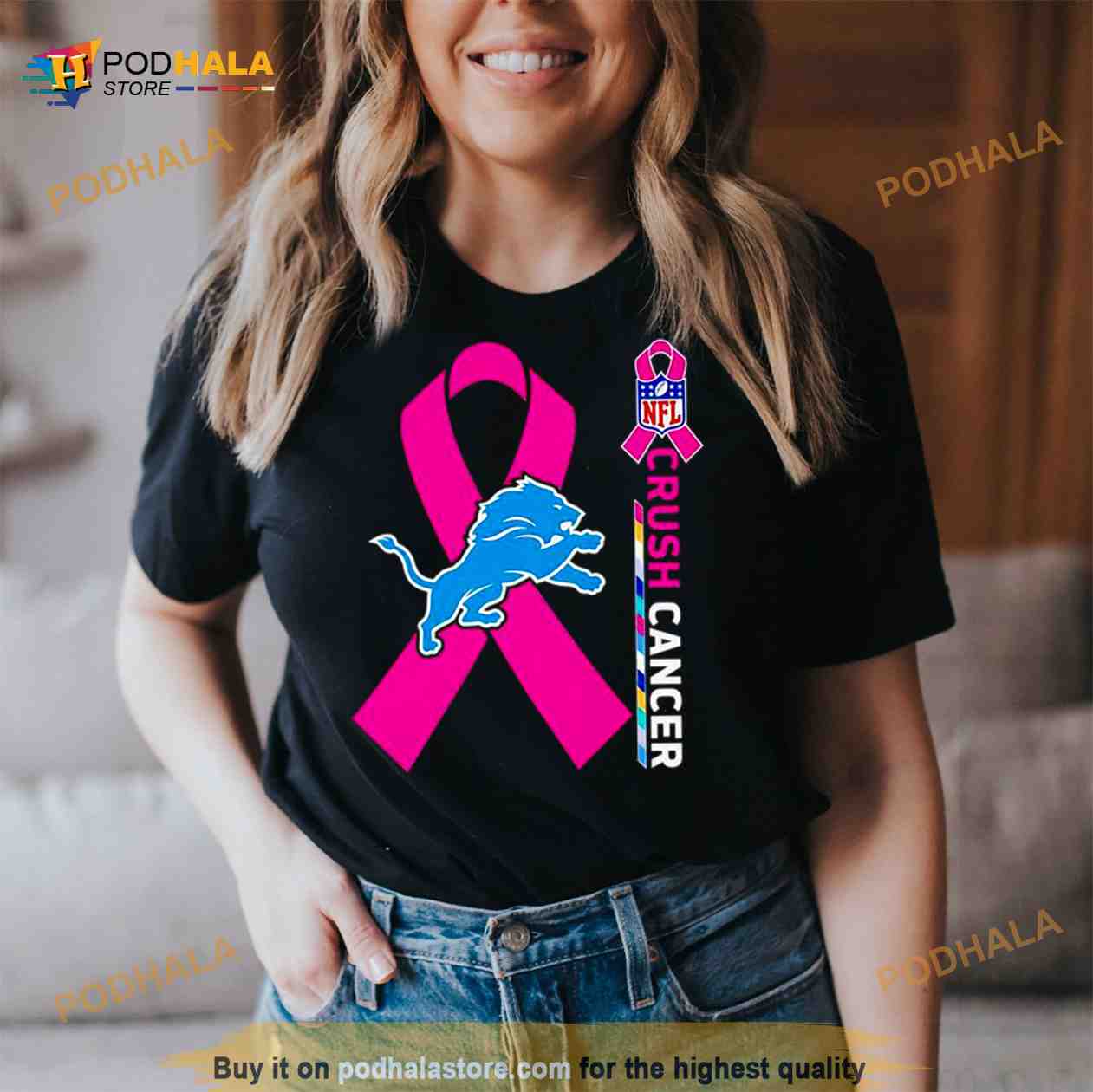 Crush Cancer Detroit Lions NFL Shirt Cancer Support Women Men