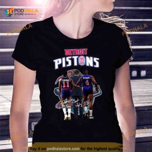Detroit Pistons 66th Anniversary Thomas And Dumars signatures Shirt 2