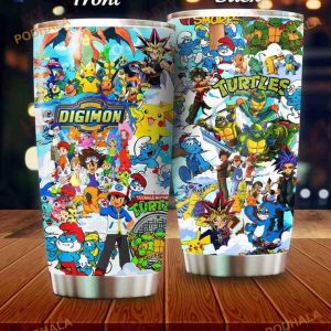 Digimon Ninja Turtle Anime Gift For Family Travel Coffee Tumbler