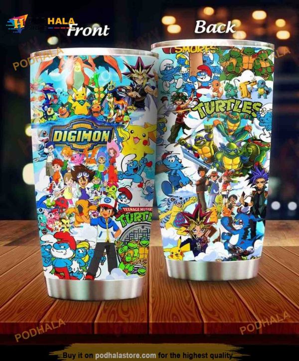 Digimon Ninja Turtle Anime Gift For Family Travel Coffee Tumbler