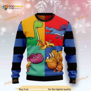 Dinosaur Color Funny Ugly Sweater 3D Xmas