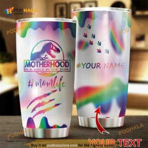 Dinosaur Motherhood Personalized Rainbow Coffee Tumbler