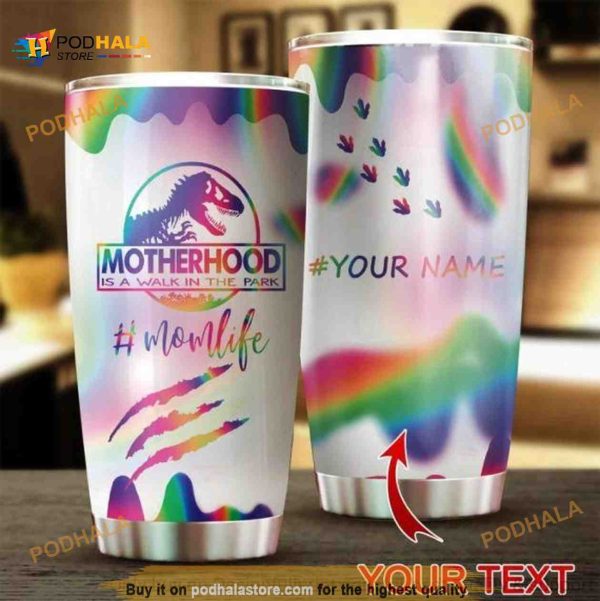 Dinosaur Motherhood Personalized Rainbow Coffee Tumbler