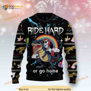 Dinosaur Unicorn Ride Hard Funny Ugly Sweater 3D Christmas