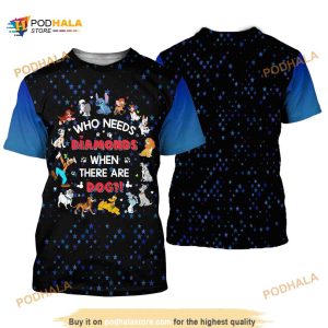 Disney Dogs Quotes Blue Black Patterns Disney Cartoon Outfits Unisex Casual Shirt 3D