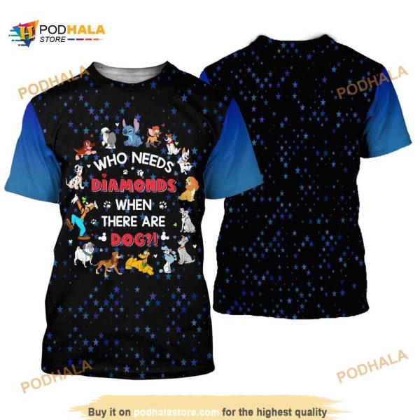 Disney Dogs Quotes Blue Black Patterns Disney Cartoon Outfits Unisex Casual Shirt 3D