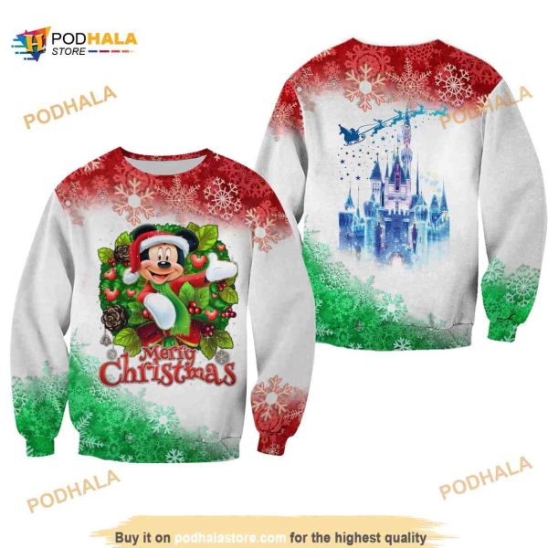 Disney Graphic Cartoon Mickey Mouse Pattern Xmas White Red 2023 Christmas All Over Printed Sweater