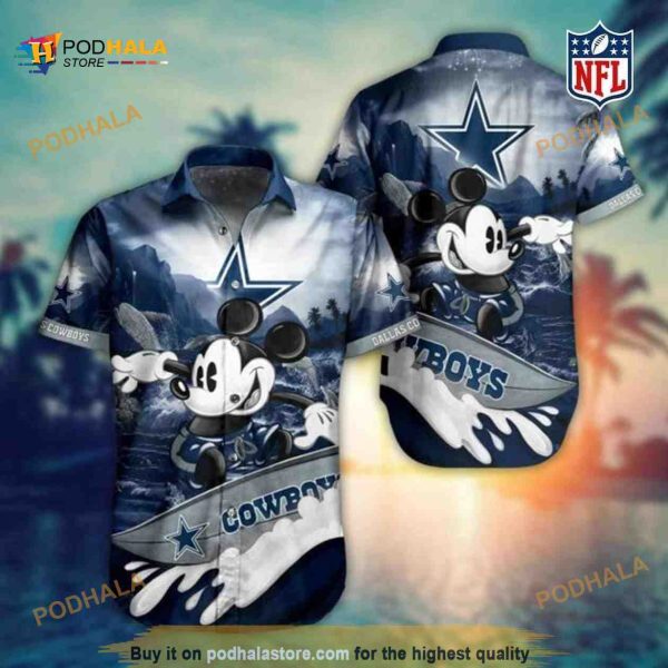 Disney Hawaiian Shirt Mickey Mouse NFL Dallas Cowboys Summer Vacation Gift
