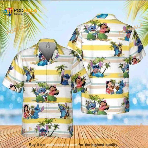 Disney Lilo And Stitch Funny Hawaiian Shirt Island Pattern Summer Beach Gift