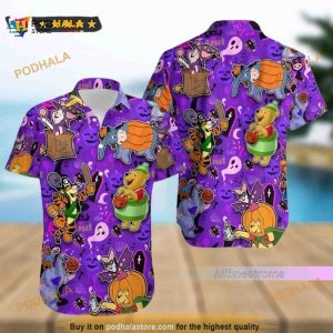 Disney Pooh And Friends Halloween Button Shirt, Winnie The Pooh Hawaiian Shirt