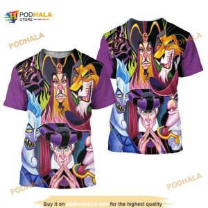 Disney Villains Purple Button Overalls Patterns Disney Outfits Unisex Casual Shirt 3D