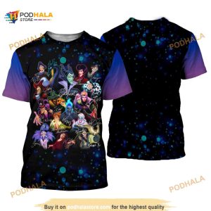 Disney Villians Blue Purple Ombre Patterns Disney Cartoon Outfits Unisex Casual Shirt 3D