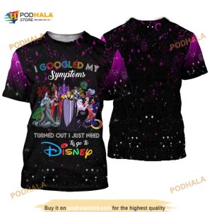 Disney Villians Quotes Purple Black Patterns Disney Cartoon Outfits Unisex Casual Shirt 3D