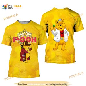 Doctor Pooh Yellow Button Overalls Patterns Disney 3D Shirt