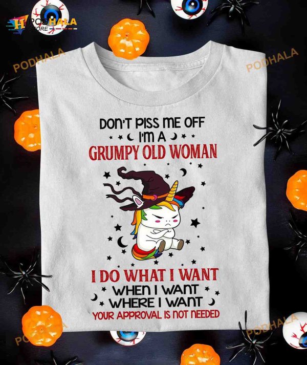 Don’t Piss Me Off I’m A Grumpy Old Woman Grumpy Unicorn Halloween Witch Costume Shirt