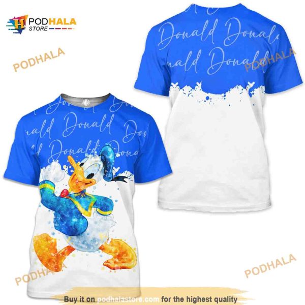 Donald Duck Blue Watercolor Glitter Disney Graphics Cartoon 3D Shirt