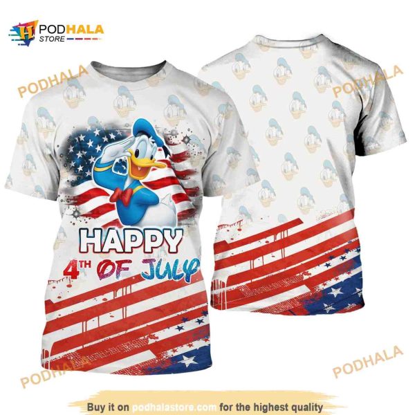 Donald Duck July 4th USA Flag Patterns Disney Cartoon Outfits Unisex Casual Shirt