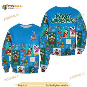 Donald Duck Pattern Xmas Blue 2023 Christmas Disney Graphic All Over Printed Sweater