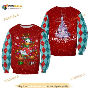 Donald Duck Pattern Xmas Red Blue 2023 Christmas Disney Ugly Christmas All Over Printed Sweater